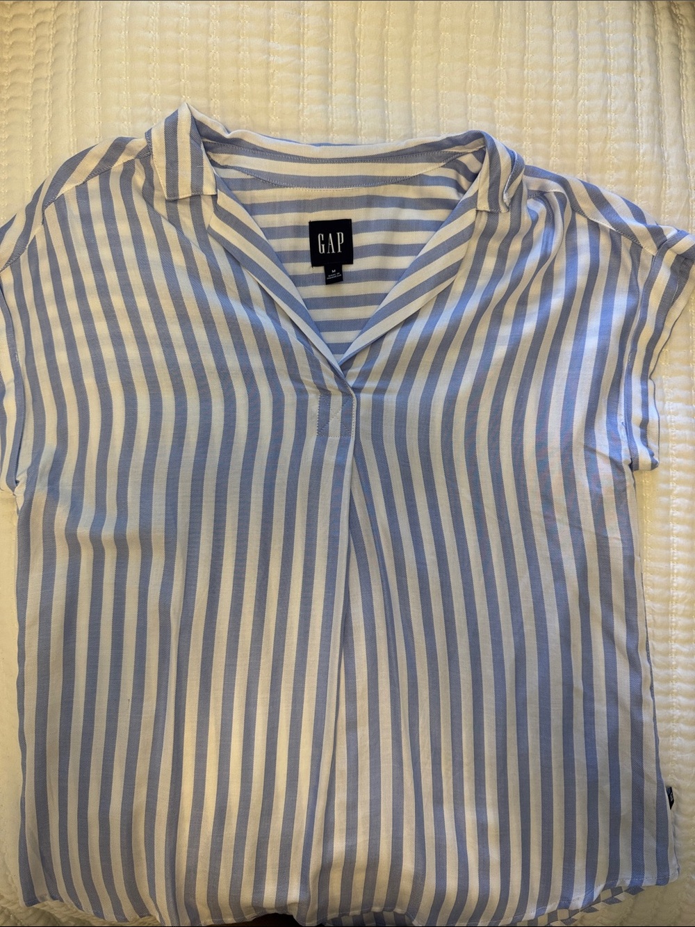 GAP Light Blue and White Vertical Stripe Button-Front Top